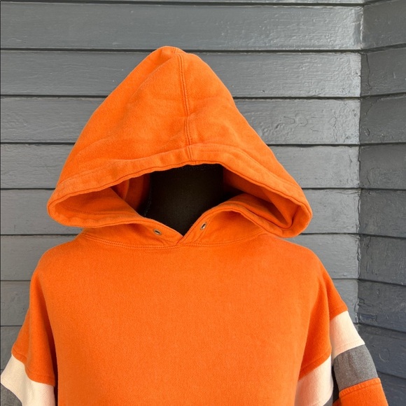 Vintage Russell Athletic Orange Hooded Sweater with Gray Stripes - Picture 4 of 8